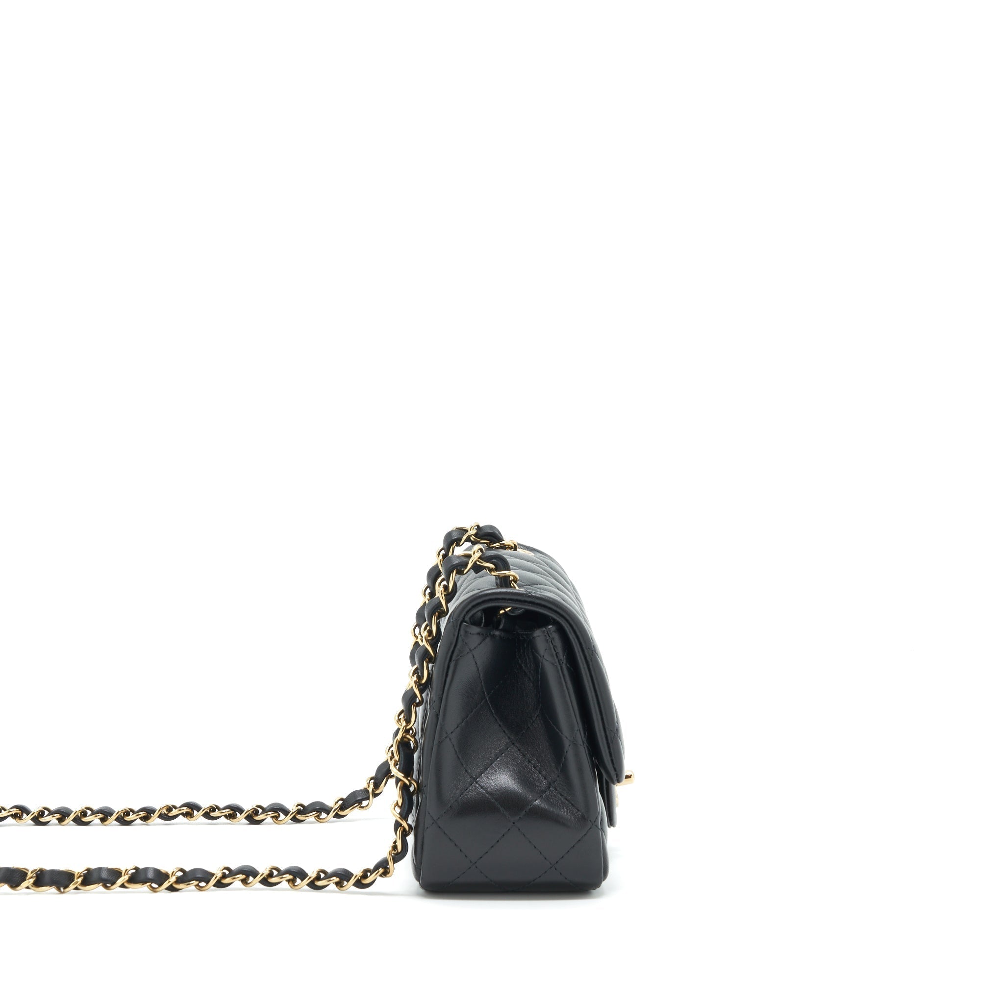 Chanel Mini Square Flap Bag Lambskin Black LGHW (Microchip)