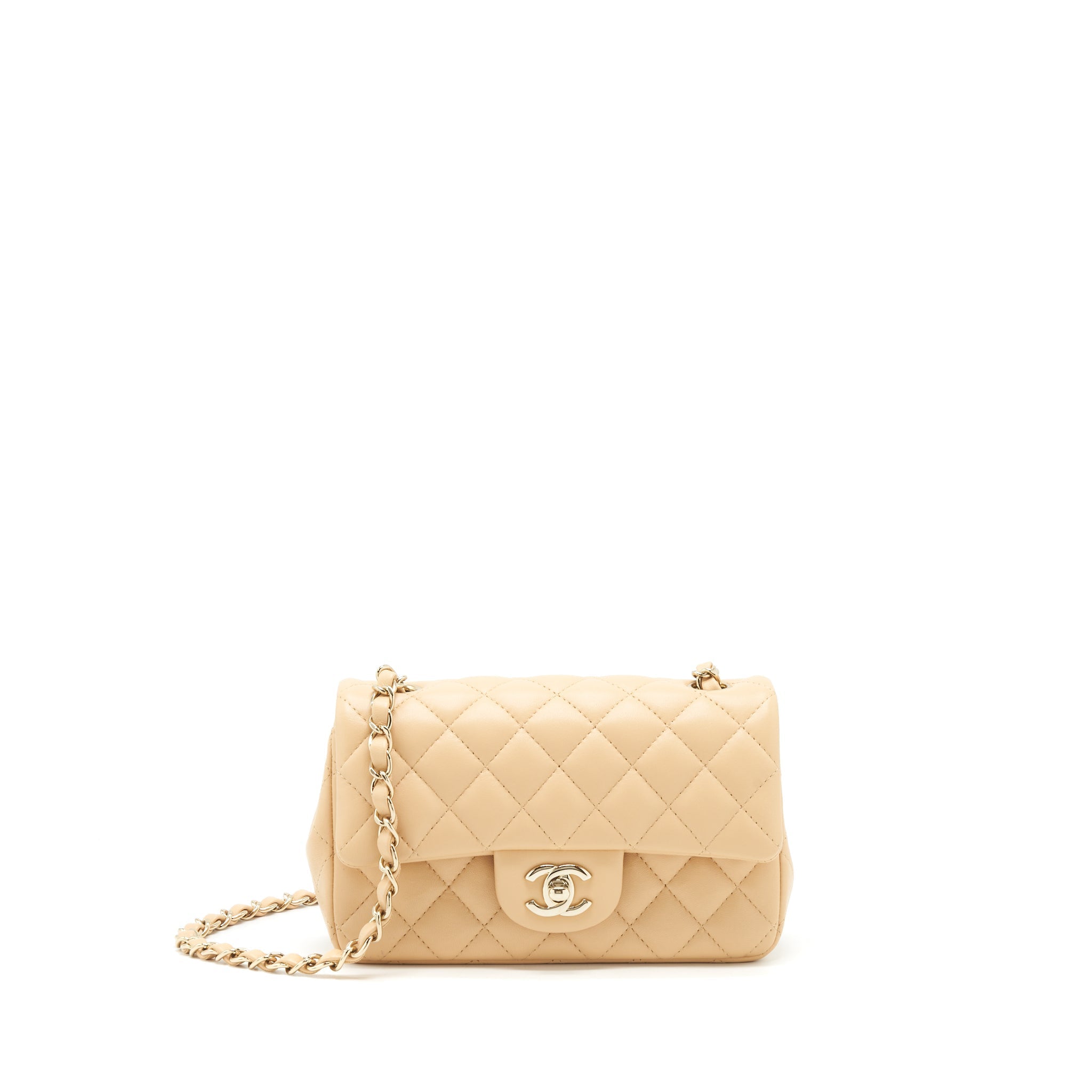 Chanel Mini Rectangular Lambskin Beige LGHW(Microchip)