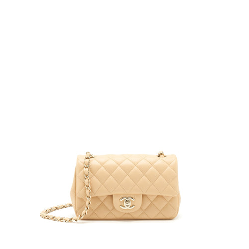 Chanel Mini Rectangular Lambskin Beige LGHW(Microchip)