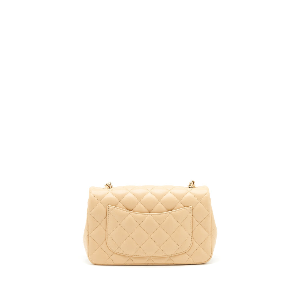 Chanel Mini Rectangular Lambskin Beige LGHW(Microchip)