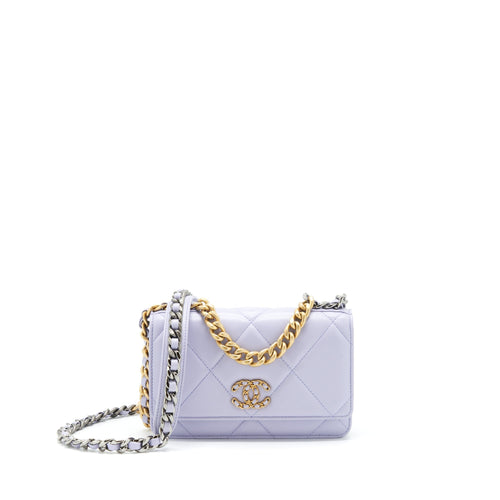 Chanel 19 Wallet On Chain Lambskin Light Purple GHW (Microchip)
