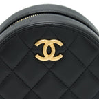 Chanel Pearl Round Clutch With Chain Calfskin Black GHW