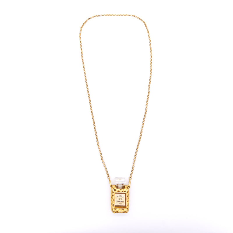 Chanel Vintage CC Logos Gold Chain Perfume Pendant Necklace