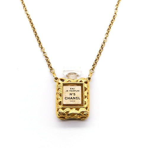 Chanel Vintage CC Logos Gold Chain Perfume Pendant Necklace