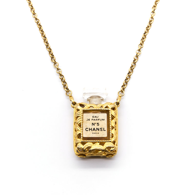 Chanel Vintage CC Logos Gold Chain Perfume Pendant Necklace