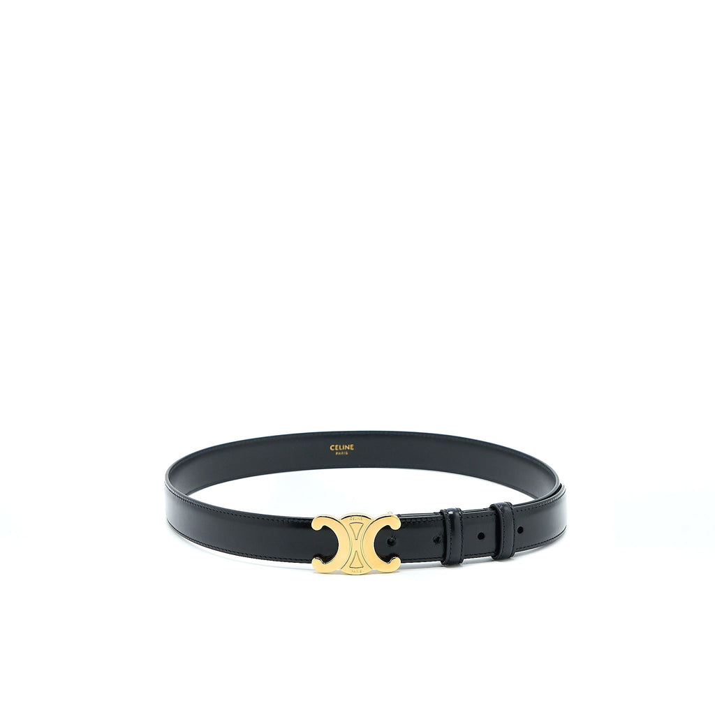 Celine Size 75 Medium Triomphe Belt in Smooth Calfskin Black