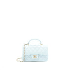 Chanel 21K Mini Top Handle Rectangular Flap Bag Pastel Blue LGHW