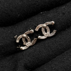 Chanel Crystal CC Logo Earrings Ruthenium Silver Tone