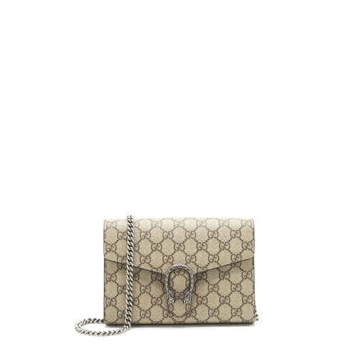 Gucci Dionysus GG Supreme Chain Wallet Beige SHW