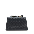Chanel Large Flap Bag Calfskin Black Ruthenium Gold Hardware
