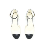 Chanel Size 37 Open Flat Shoes Lambskin Ivory / Black