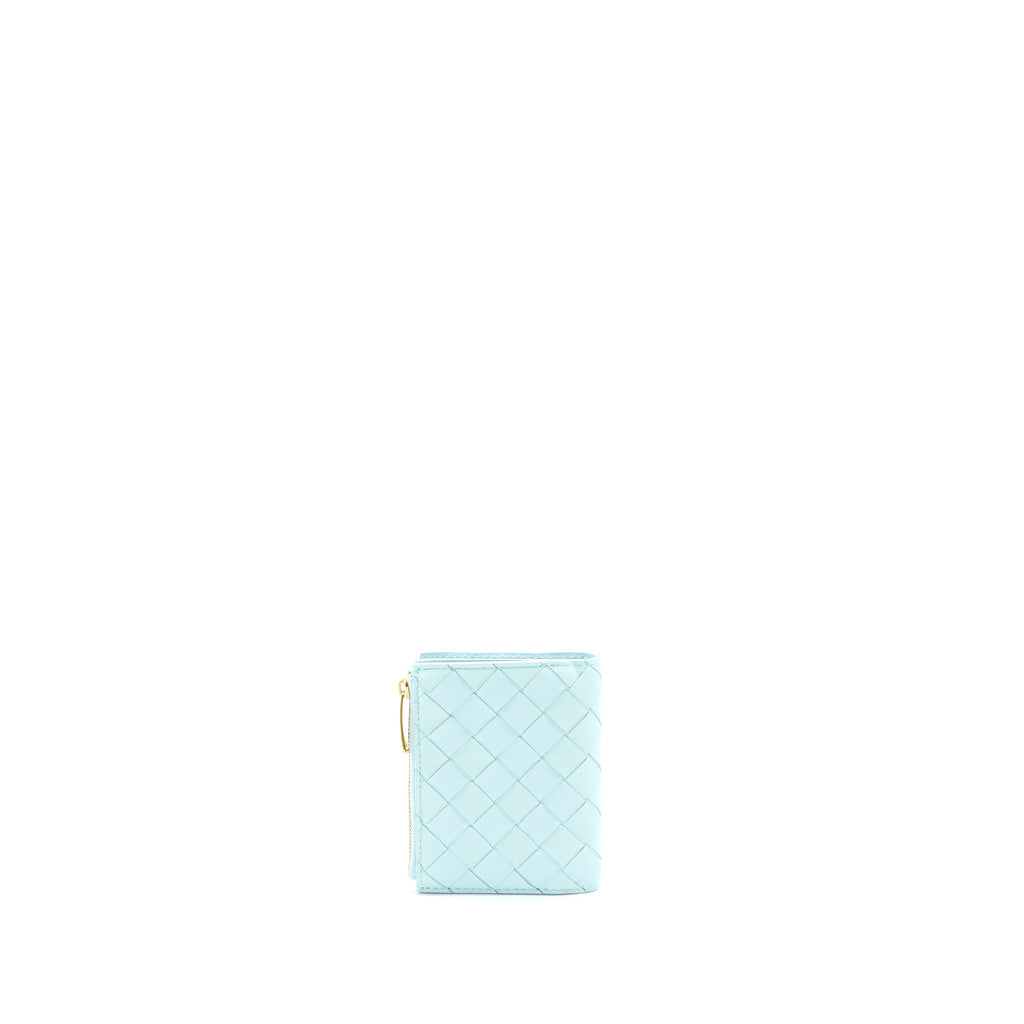 Bottega Veneta Bi-Fold Zip Wallet Lambskin Light Blue GHW