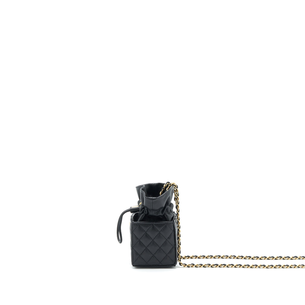 Chanel Mini Vanity Pouch With Chain Lambskin Black GHW