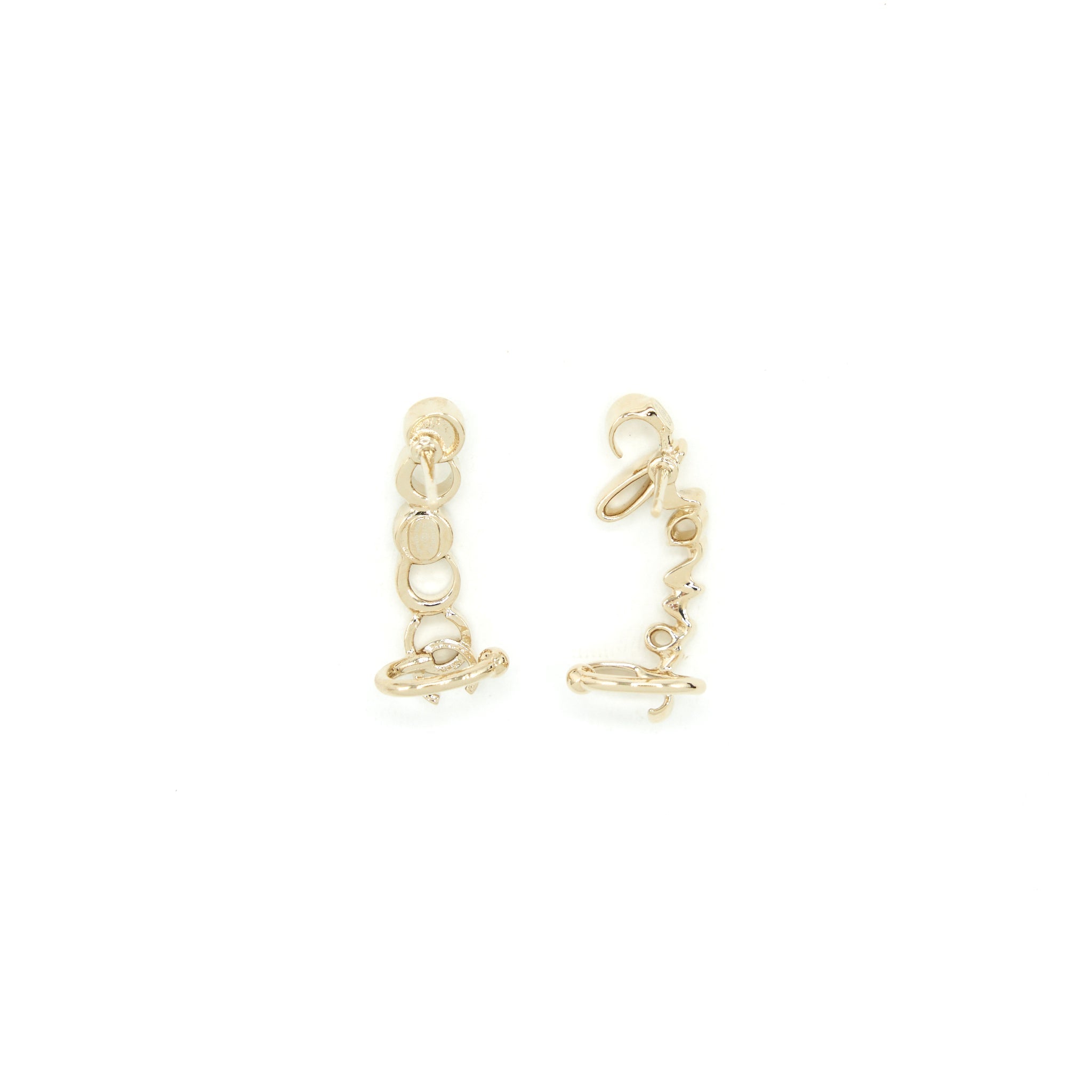 Chanel Letter Earrings Light Gold Tone