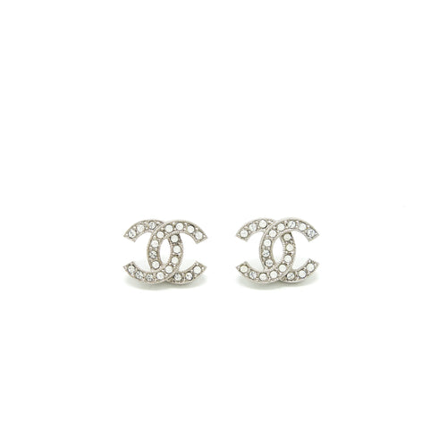 Chanel CC Logo Crystals Earrings SHW