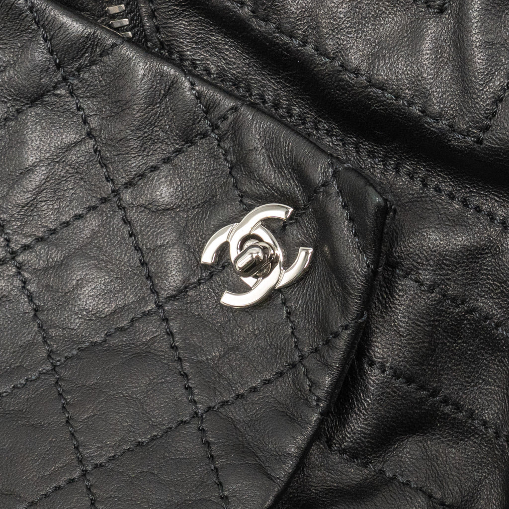 Chanel Size 44 Quilted Long Coat Leather Black