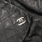Chanel Size 44 Quilted Long Coat Leather Black