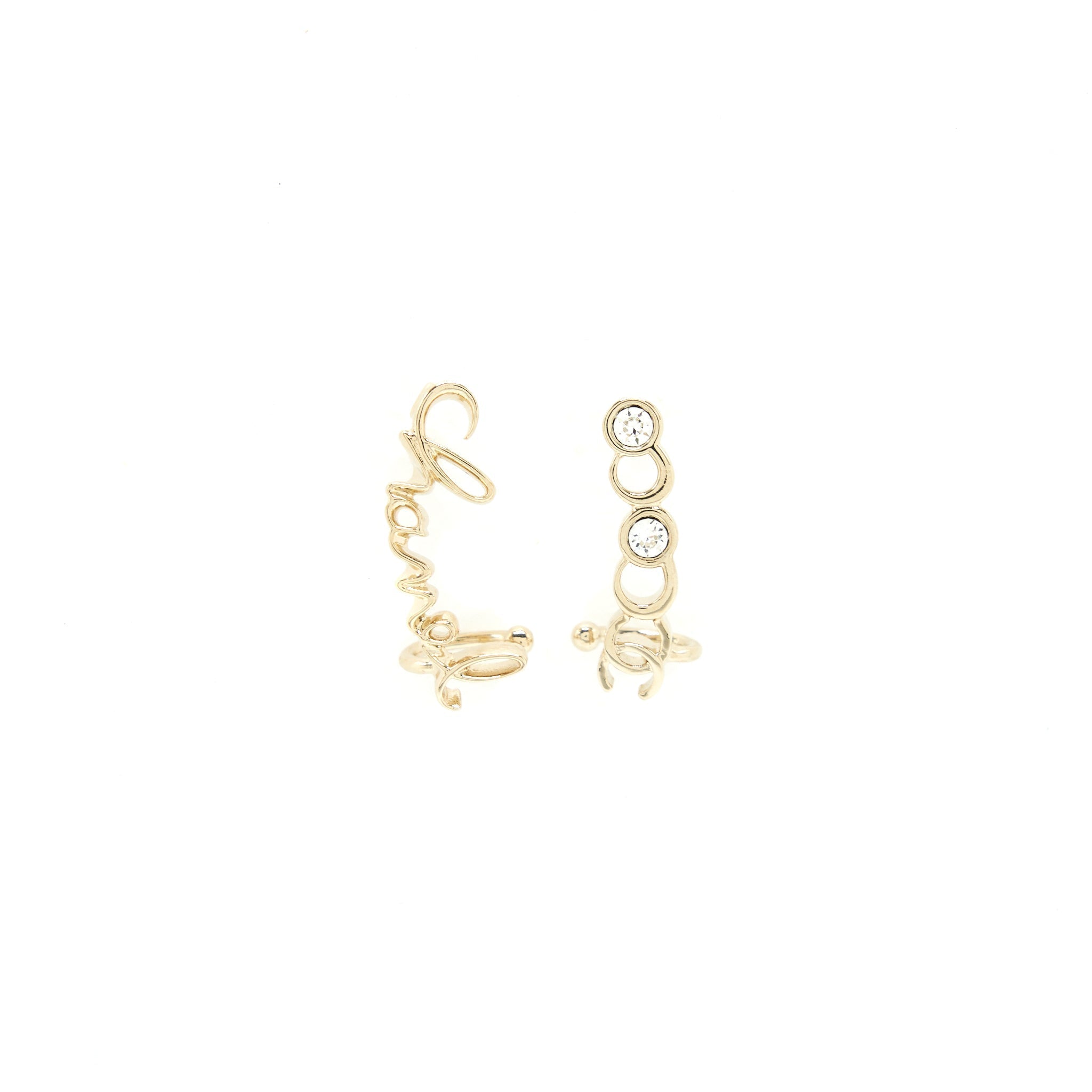 Chanel Letter Earrings Light Gold Tone