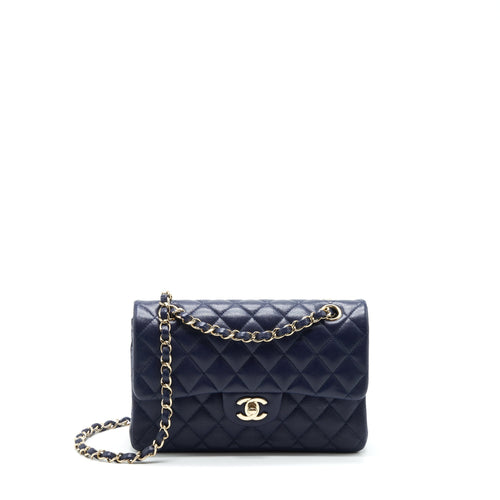 Chanel Small Classic Flap Bag Caviar Dark Blue LGHW