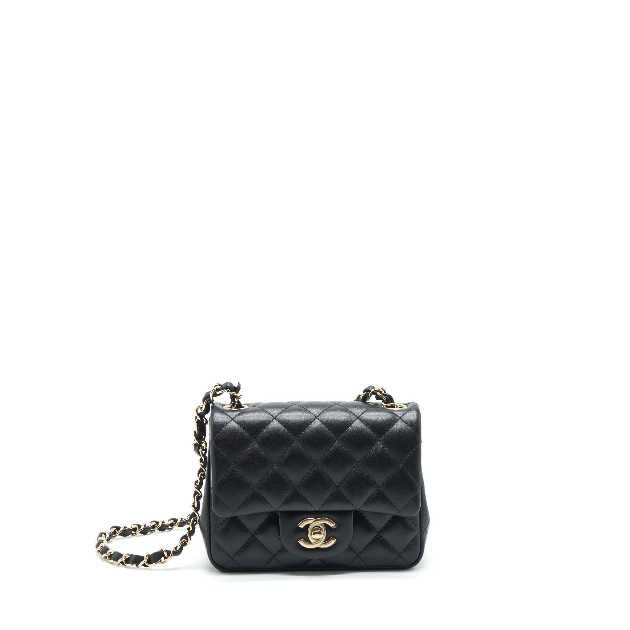 Chanel Mini Square Flap Bag Lambskin Black LGHW(Microchip)