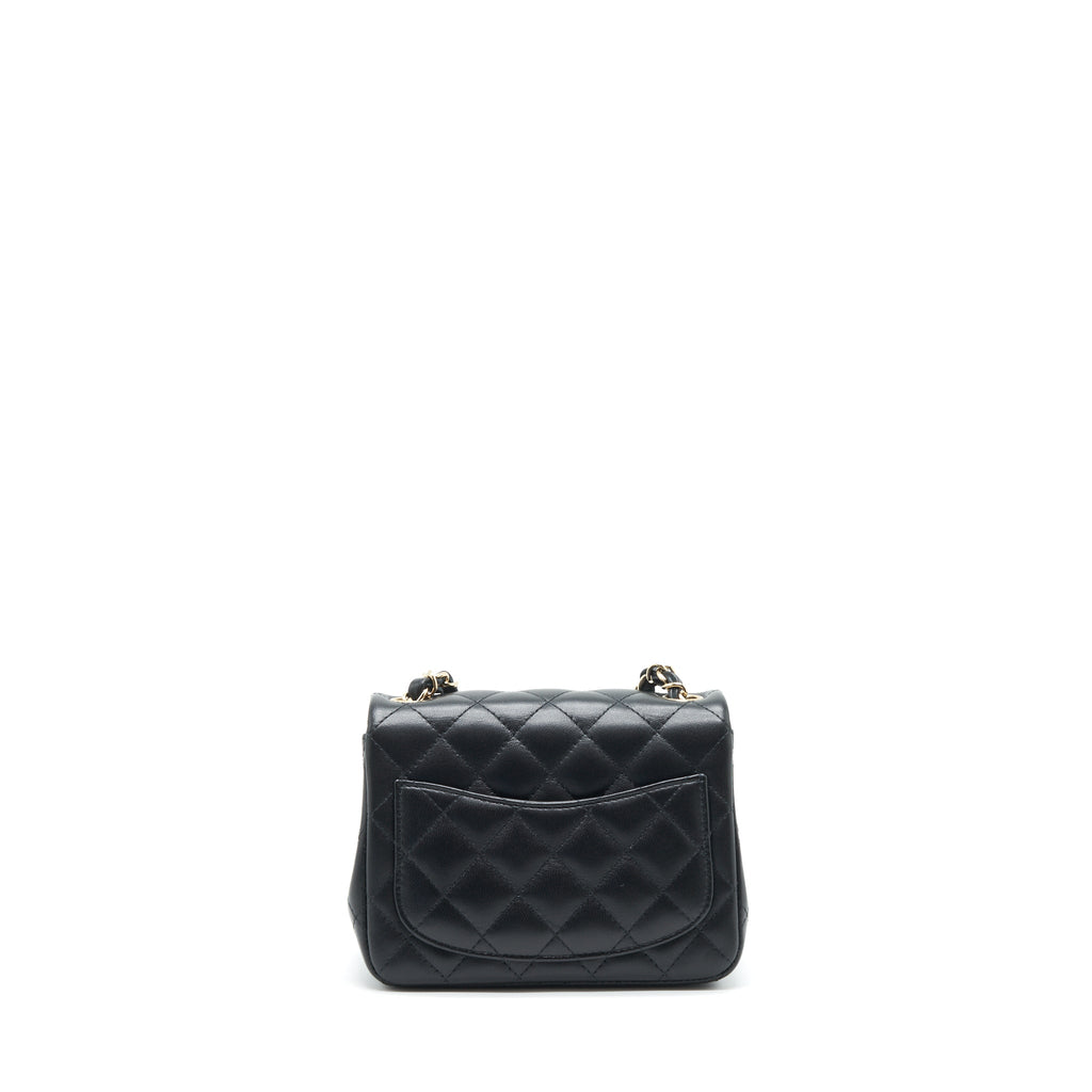 Chanel Mini Square Flap Bag Lambskin Black LGHW(Microchip)