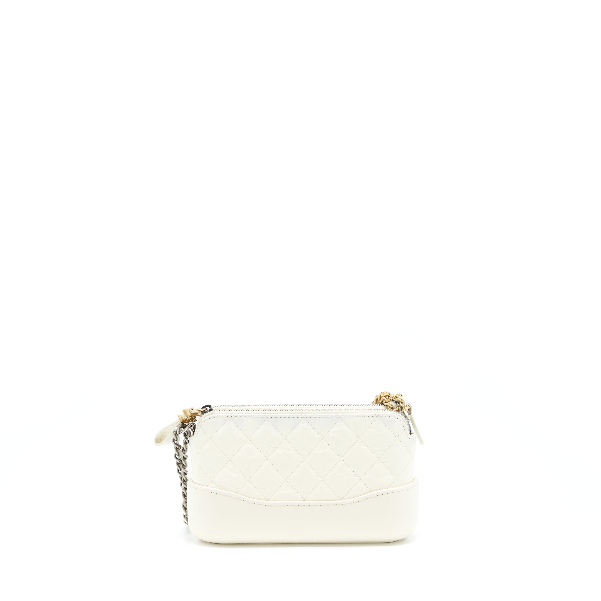 Chanel Gabrielle Clutch On Chain Aged Calfskin White With Silver And Gold Hardware