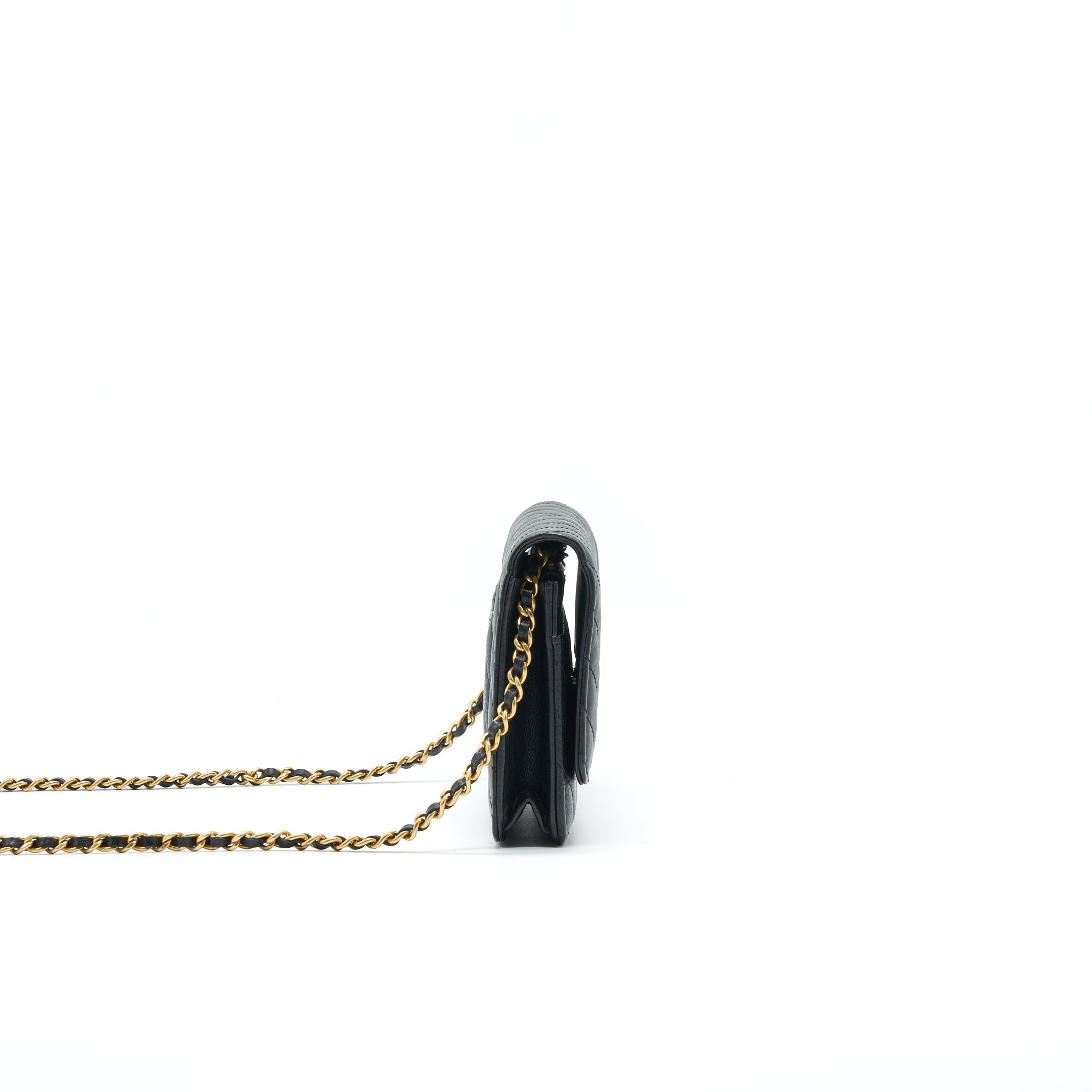 CHANEL CHEVRON WALLET ON CHAIN BLACK GHW CALFSKIN