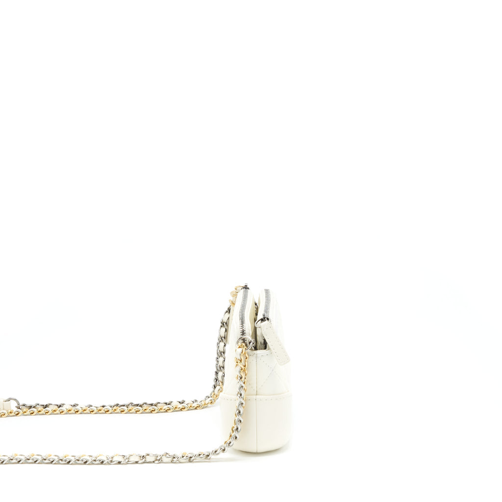 Chanel Gabrielle Clutch On Chain Aged Calfskin White With Silver And Gold Hardware