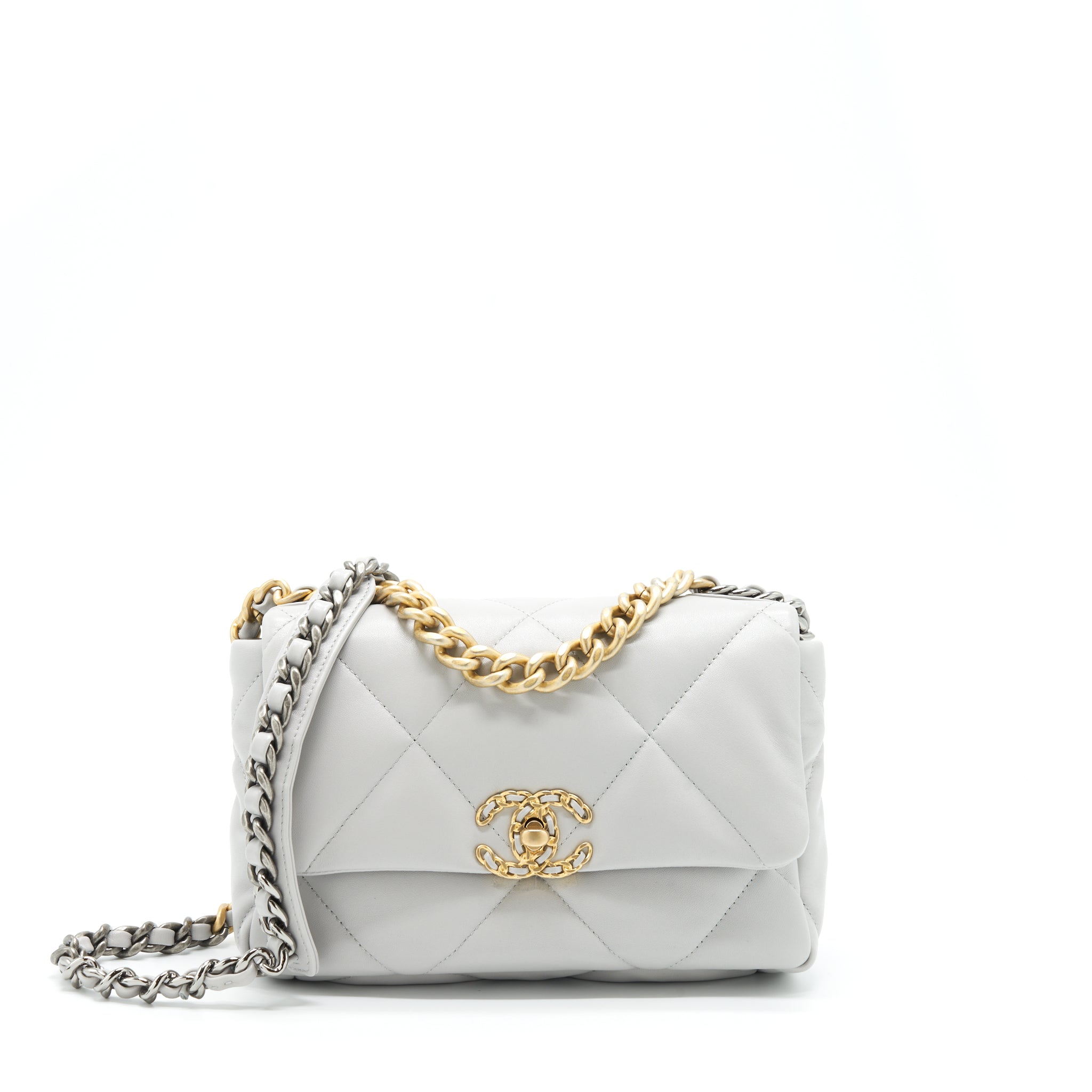 Chanel Small 19 Bag Lambskin Light Grey With Multicolour Hardware (Microchip)