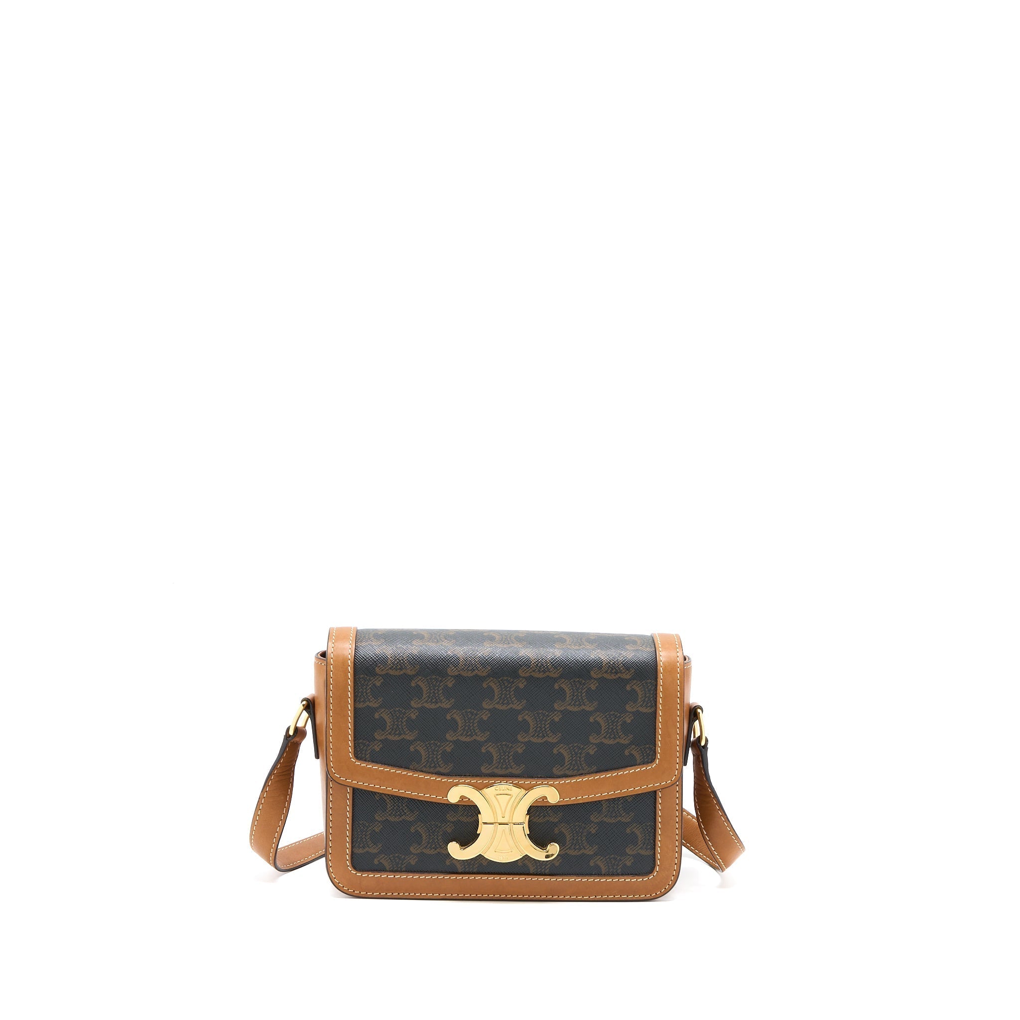 Celine Teen Triomphe Bag In Triomphe Canvas / Nature Calfskin