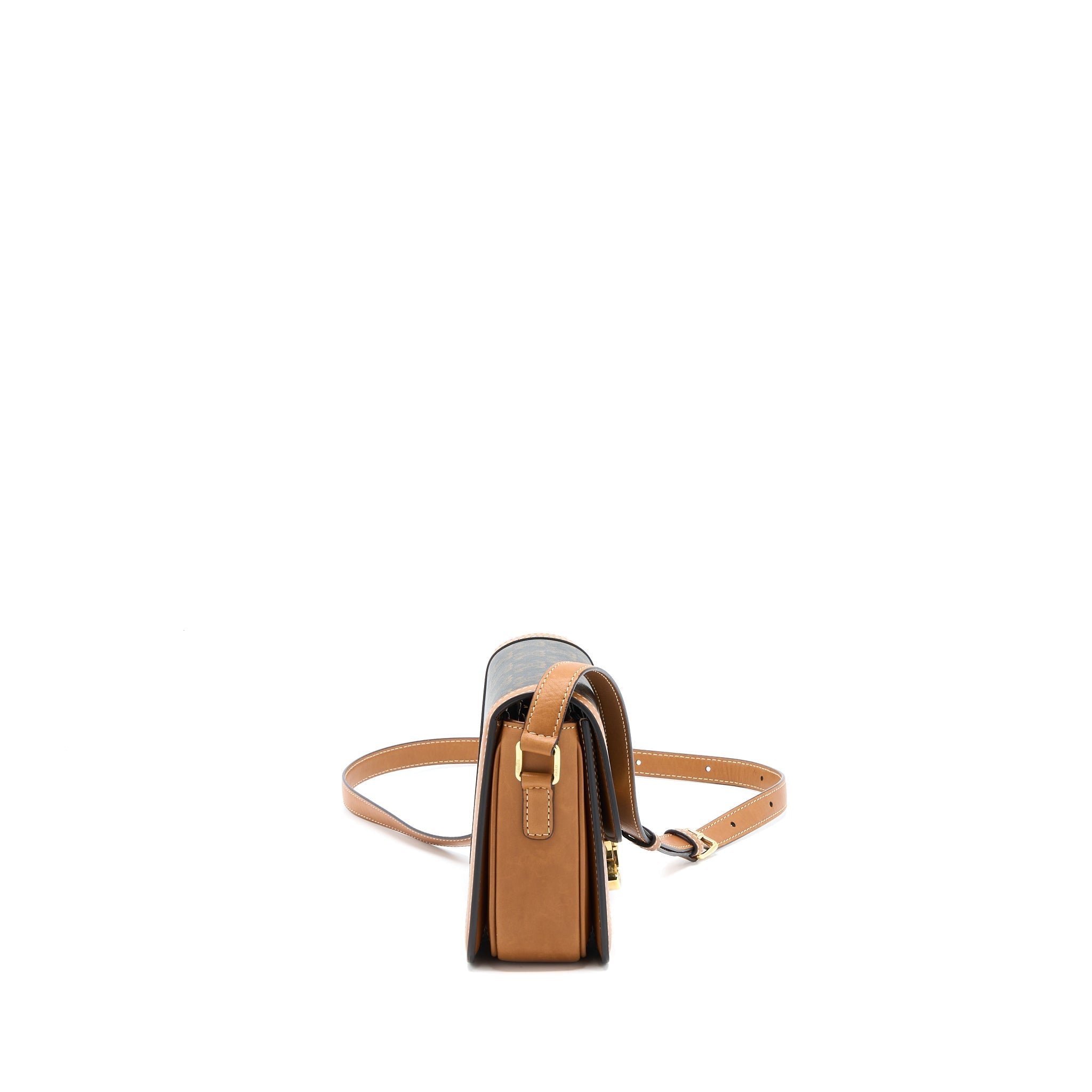 Celine Teen Triomphe Bag In Triomphe Canvas / Nature Calfskin