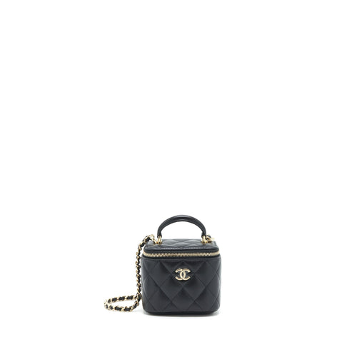 Chanel Top Handle Mini Vanity With Chain Lambskin Black LGHW