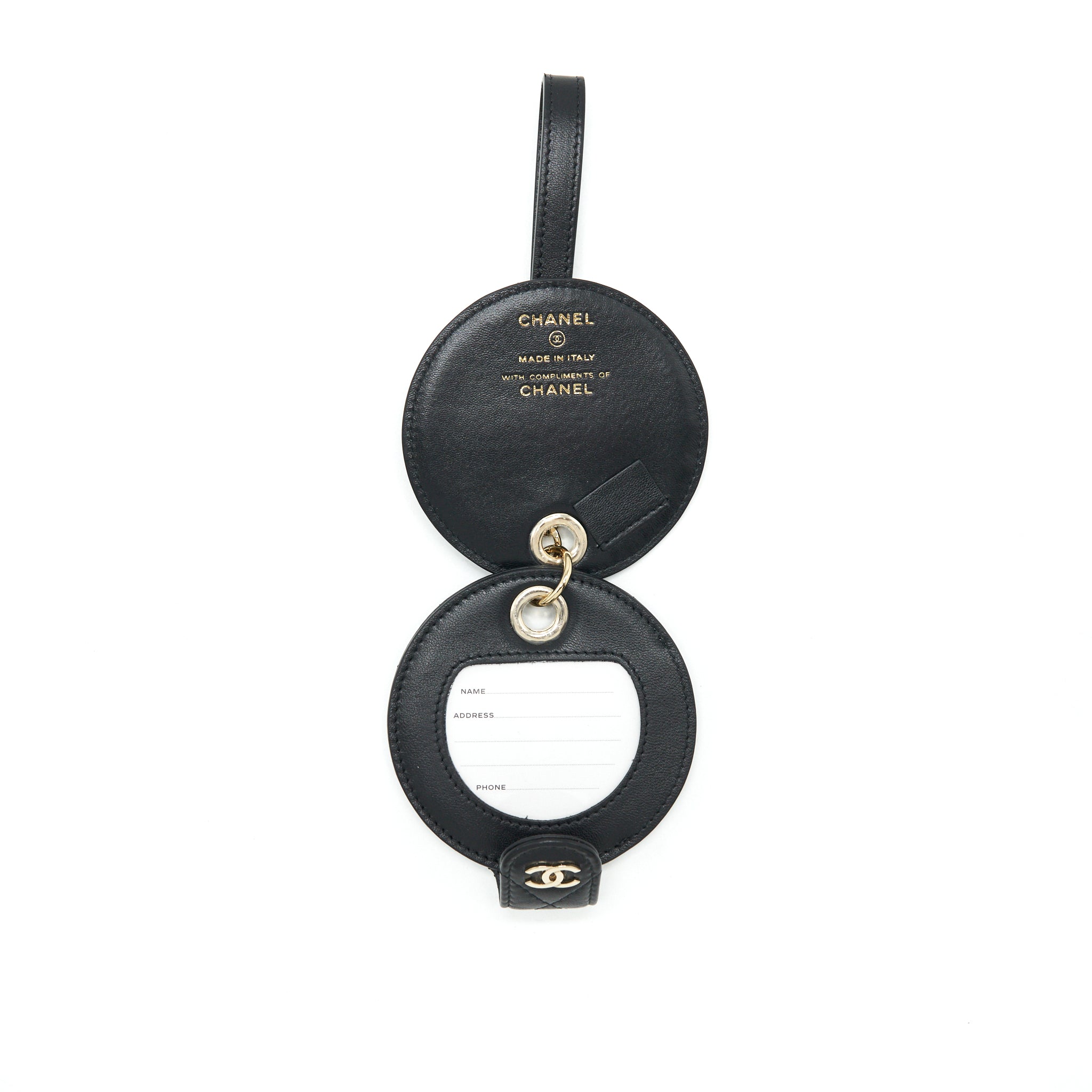 CHANEL QUILTED LUGGAGE TAG LAMBSKIN BLACK LGHW