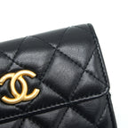 Chanel Quilted Mini Flap Card Holder Lambskin Black GHW