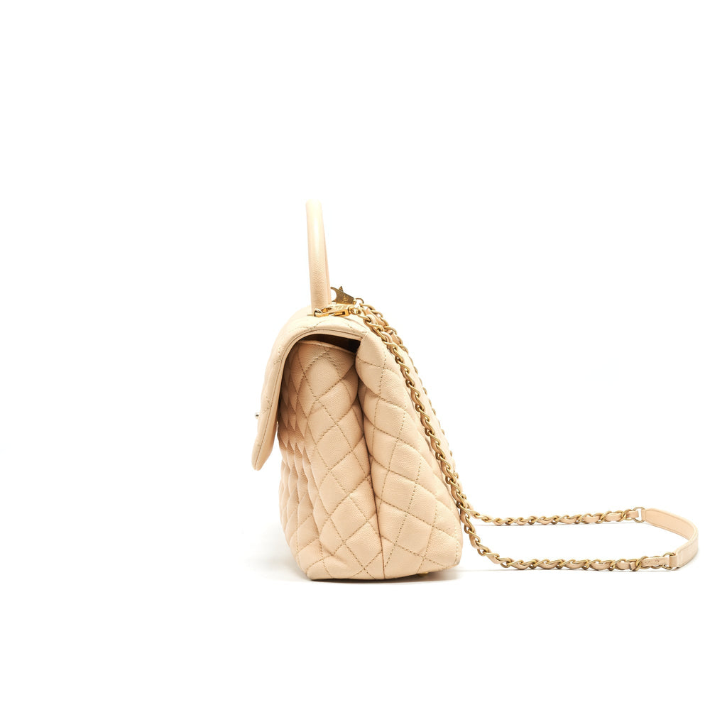 CHANEL CAVIER LARGE COCO HANDLE FLAP BAG BEIGE GHW