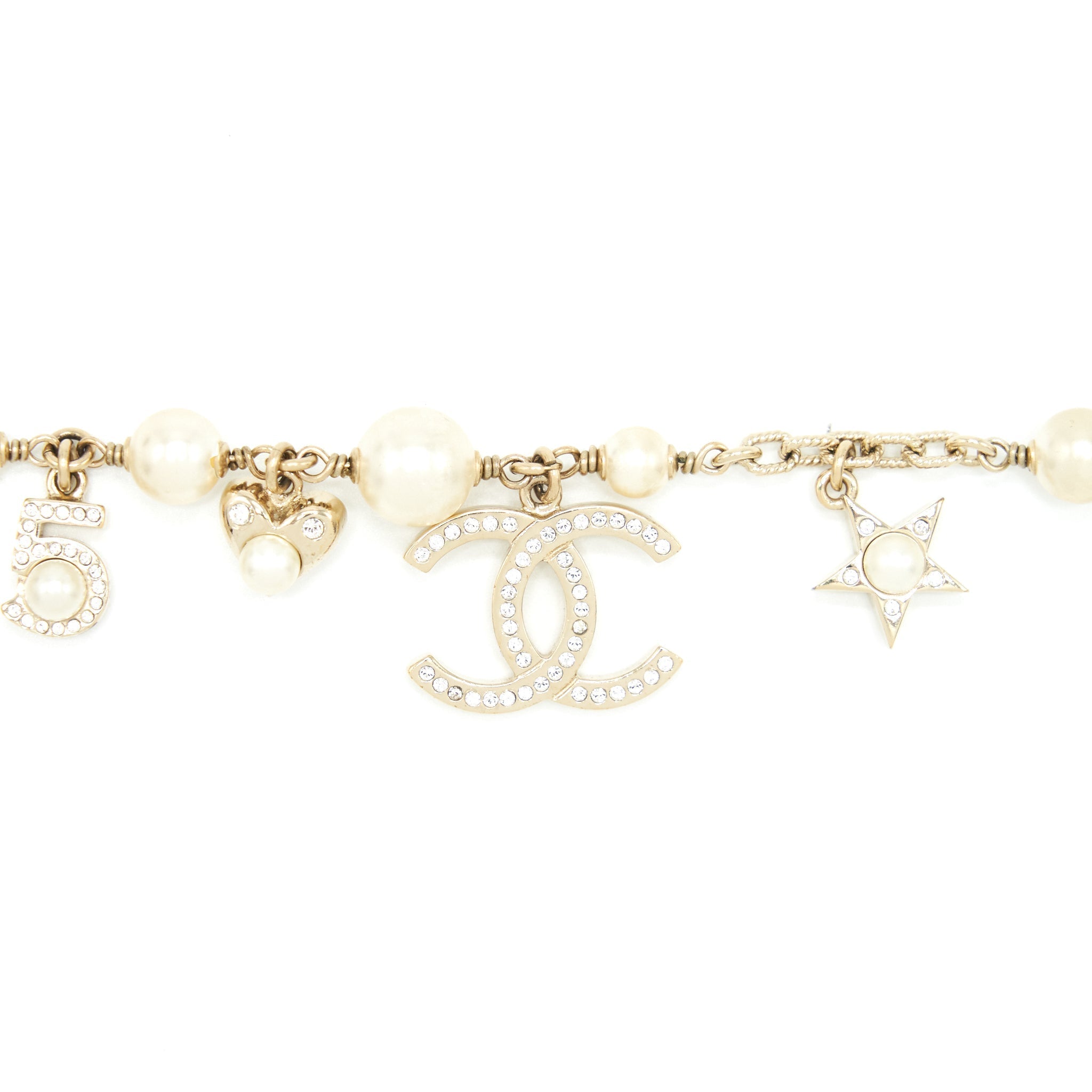 Chanel Heart/Pearl/Crystal Drop Bracelet LGHW