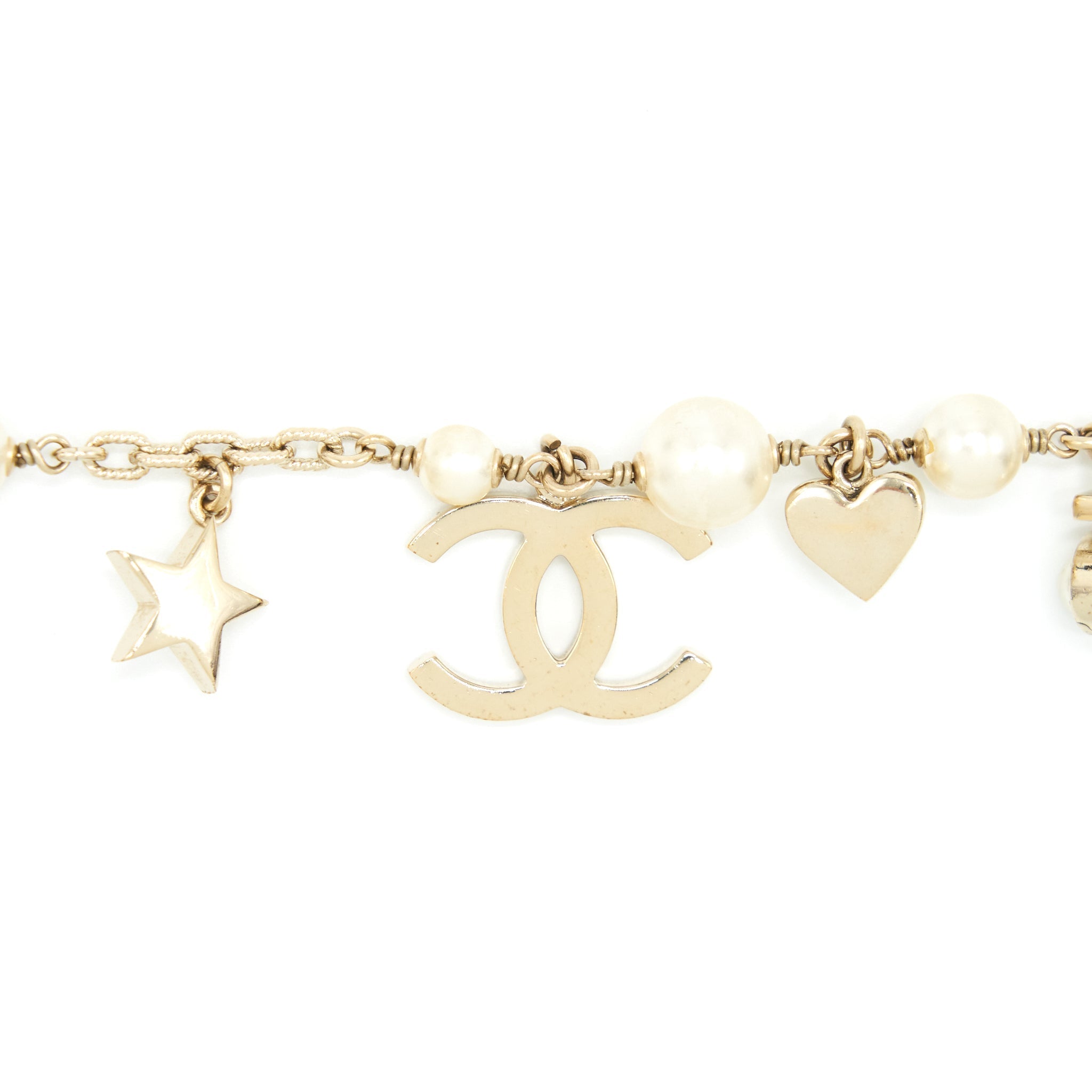 Chanel Heart/Pearl/Crystal Drop Bracelet LGHW