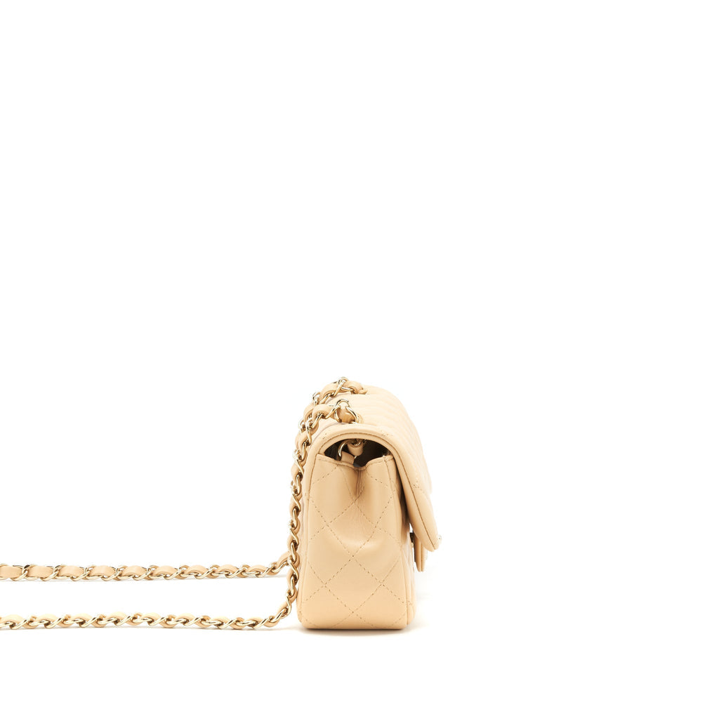 Chanel Mini Rectangular Lambskin Light Beige LGHW(microchip)