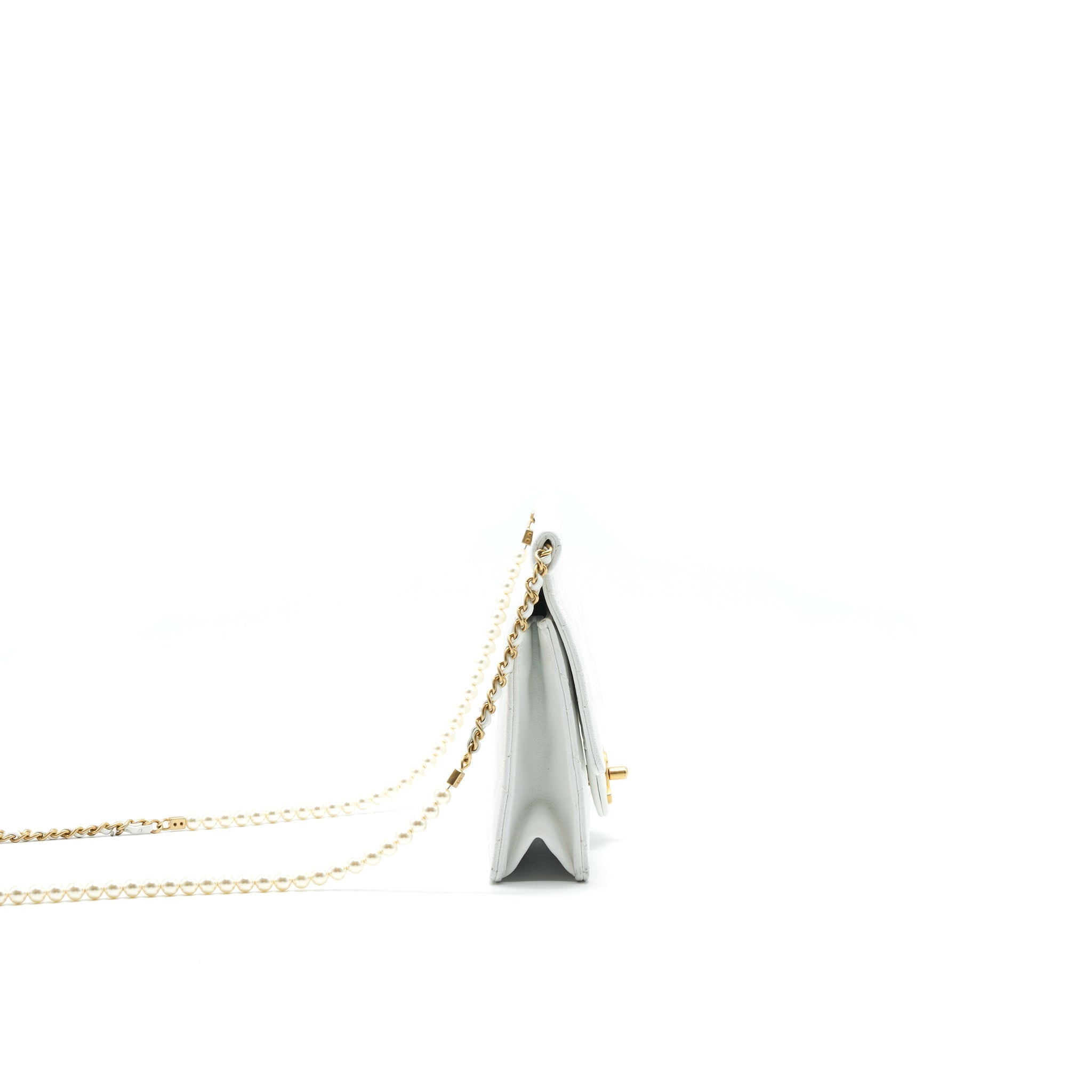 Chanel Quilted Pearl Chain Flap Bag In White GHW