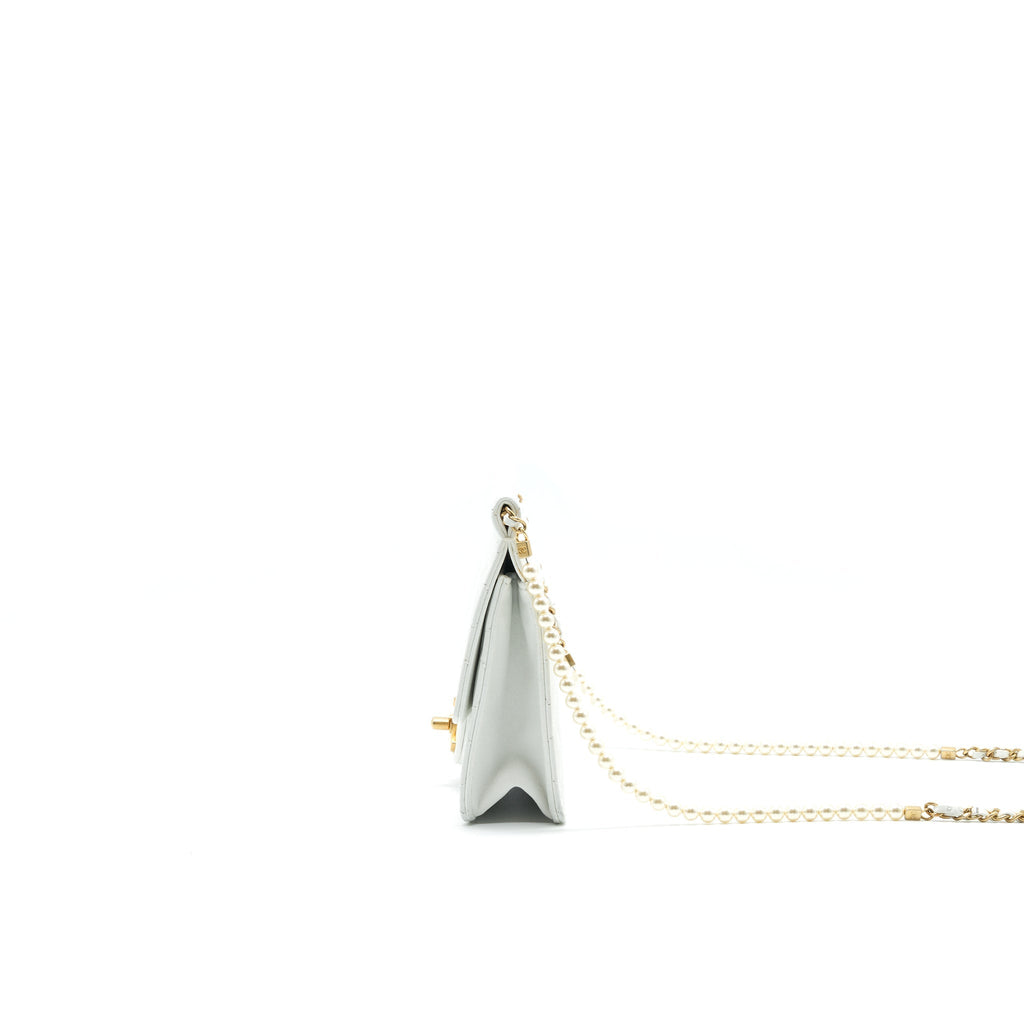 Chanel Quilted Pearl Chain Flap Bag In White GHW