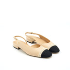 Chanel 38.5C Slingback Flats Beige With Pearls