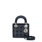 Dior Mini Lady Dior Satin Crystal Cannage Dark Blue SHW