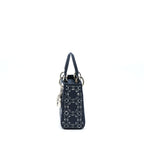Dior Mini Lady Dior Satin Crystal Cannage Dark Blue SHW