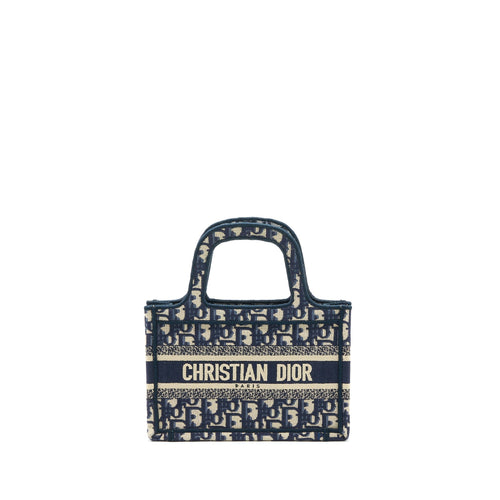 Dior Mini Book Tote Blue Oblique Embroidery
