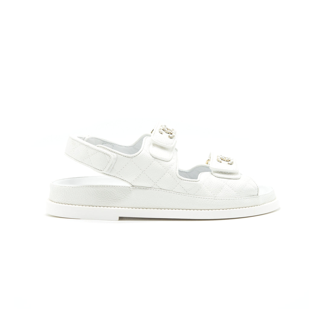 CHANEL DAD SANDALS SIZE36 LEATHER SANDAL WHITE