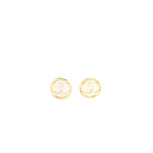 Chanel 22S CC Round Earrings White/ Light Gold Tone