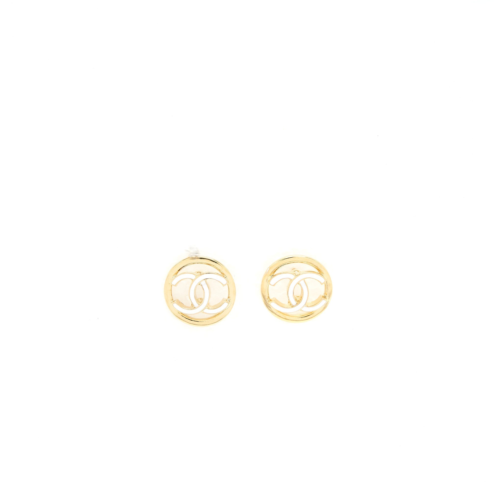 Chanel 22S CC Round Earrings White/ Light Gold Tone