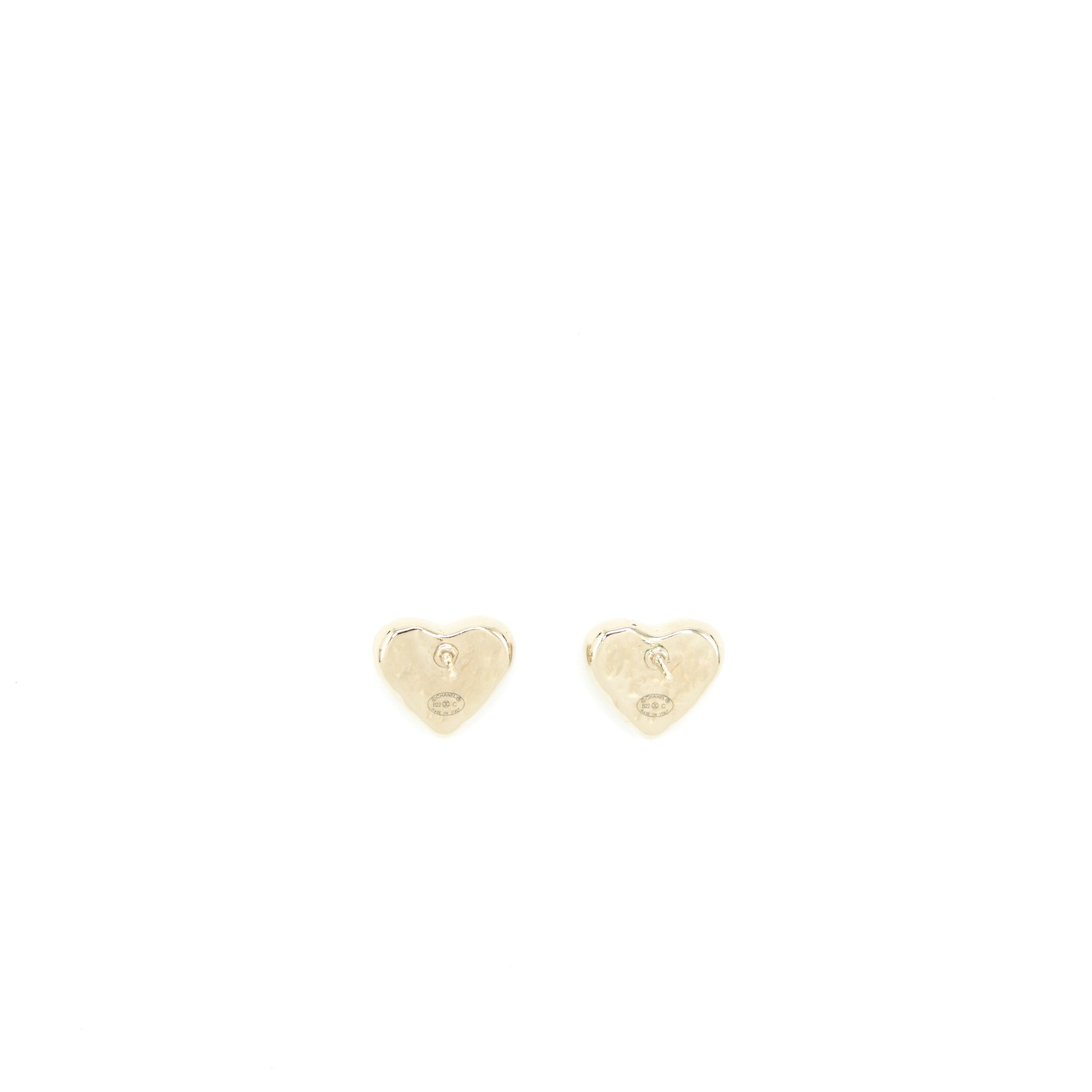 Chanel 22C Light Gold Tone Heart Earrings