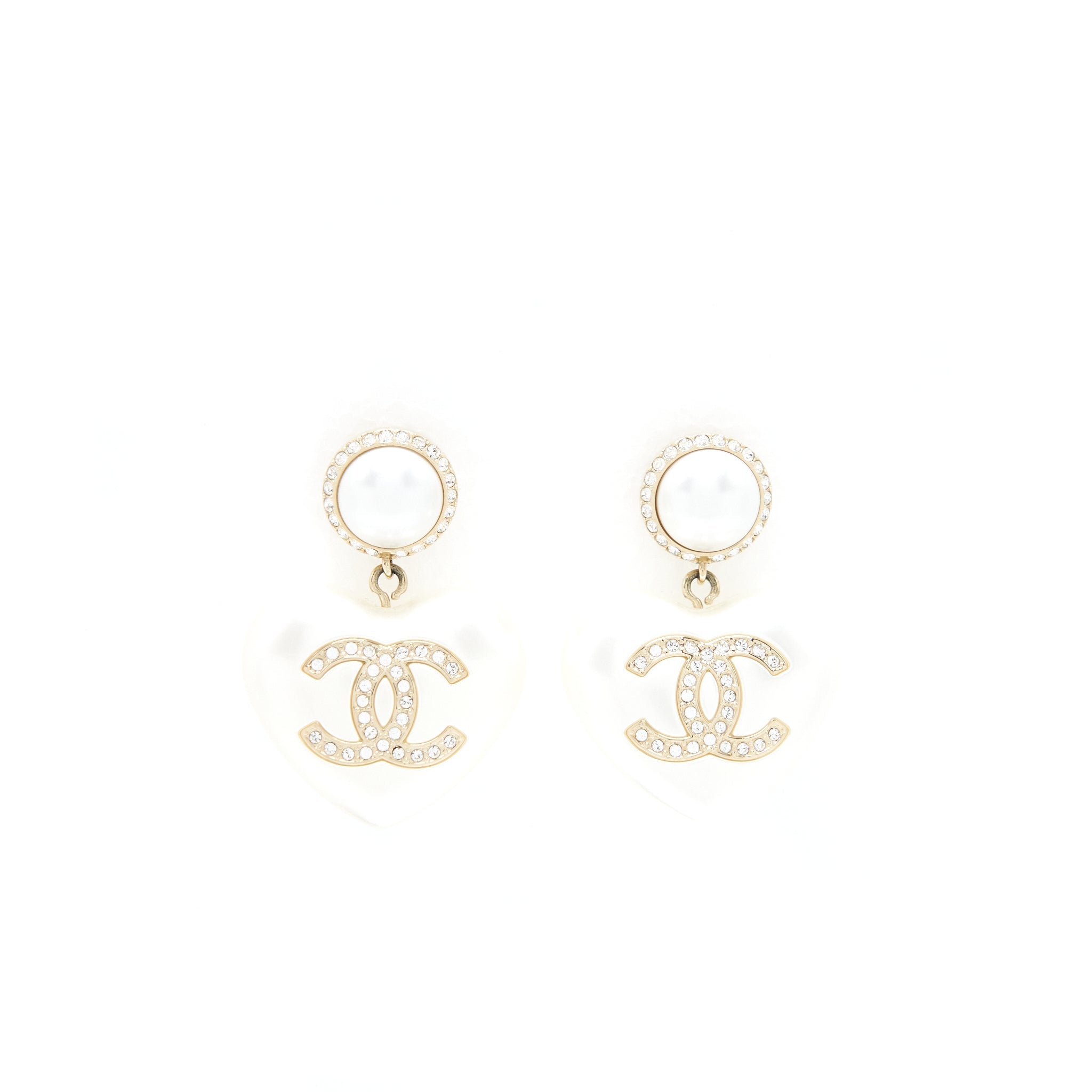Chanel 21B Giant CC Heart Drop Earrings Light Gold Tone