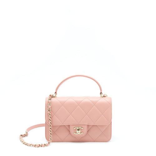 Chanel Top Handle Flap Bag Lambskin Dark Pink LGHW (Microchip)